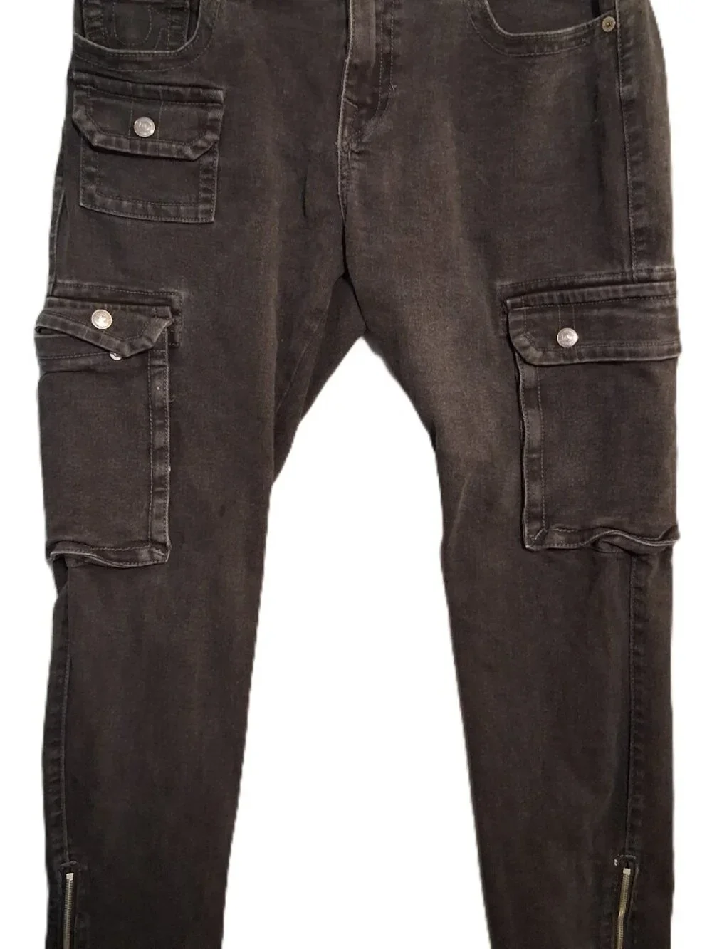 True Religion Black Rocco Relaxed Skinny Cargo Jeans W34xL34.5 Grunge Punk Goth